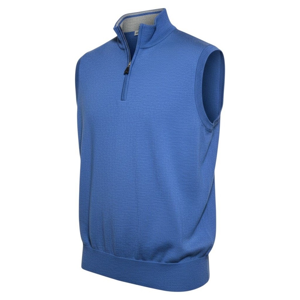 Peter Millar Mens Blue Quarter Zip Sweater Vest Size Large Golf Mock Neck Knit